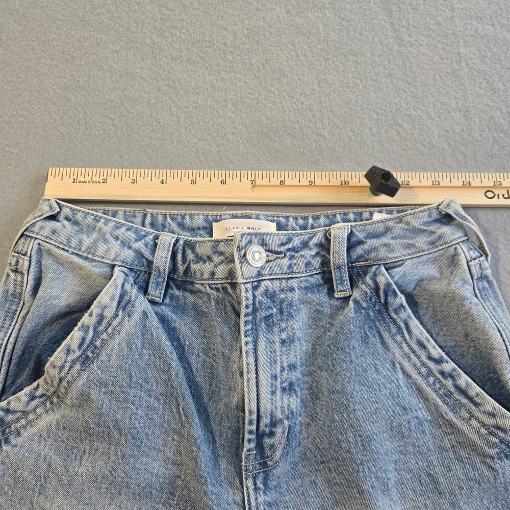 Cleo + Wolf Carpenter Jeans Women 28 Light Wash High Rise Straight Utility Denim - Picture 9 of 10